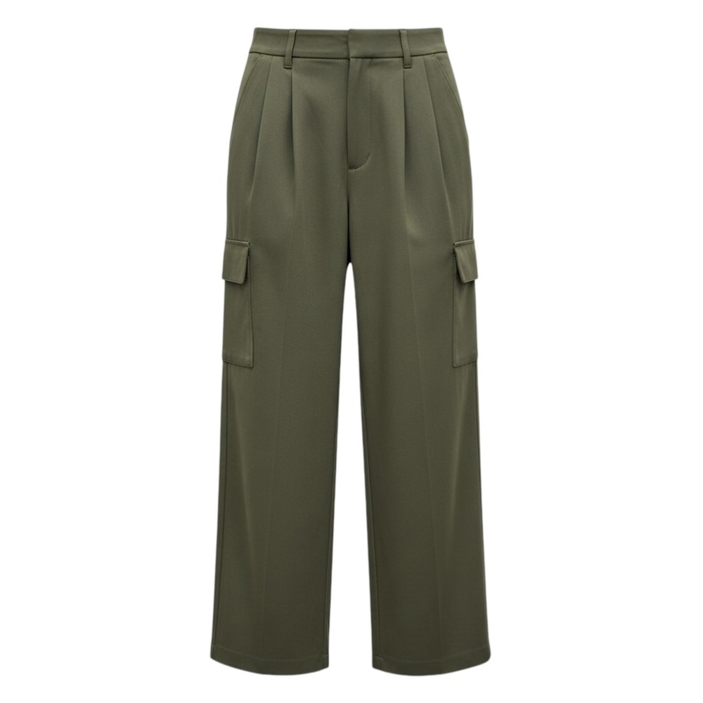 Hollister High-Rise Wide-Leg Pleated Cargo Pants Olive Moss Green XS Excellent